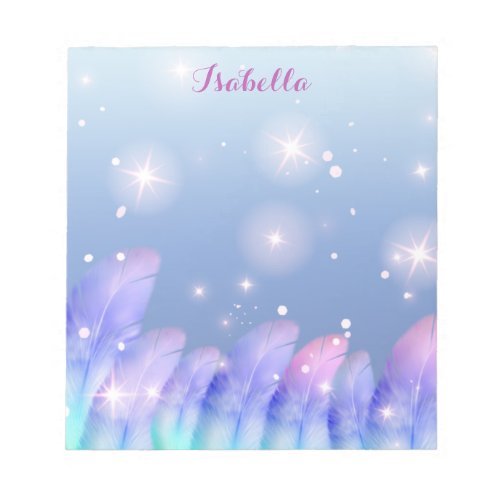 Cute Boho Pastel Purple Pink Feathers Sparkles Notepad
