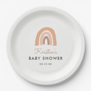 Cute Boho Pastel Rainbow Baby Shower Paper Plates