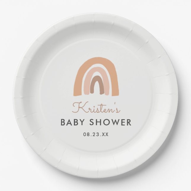 Cute Boho Pastel Rainbow Baby Shower Paper Plates (Front)