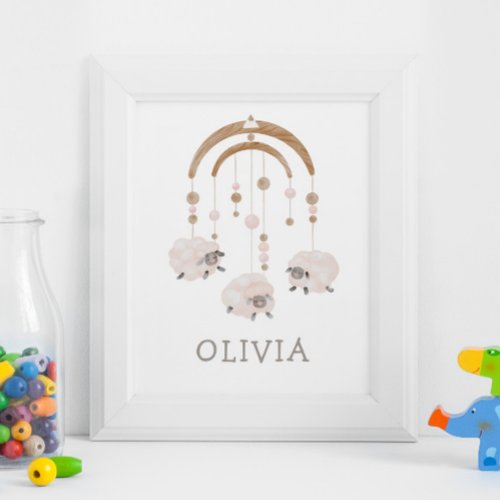 Cute boho pastel sheep mobile Soft baby nursery Poster