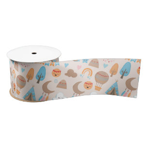 Cute Boho Pattern on Brown Satin Ribbon
