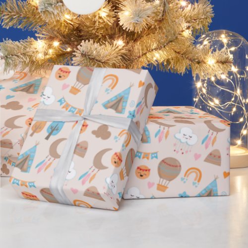 Cute Boho Pattern on Brown Wrapping Paper