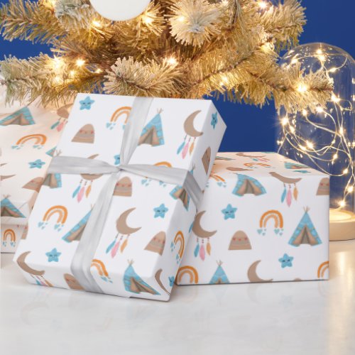 Cute Boho Pattern on White Wrapping Paper