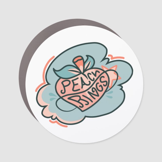 Cute Boho Peach Pink Blue Planet Fruit Car Magnet (Front)