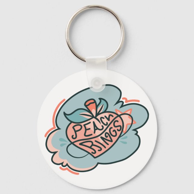 Cute Boho Peach Pink Blue Planet Fruit Keychain (Front)