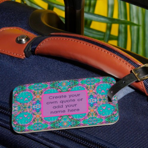 Cute Boho Personalized Blue Heart Floral Pattern Luggage Tag