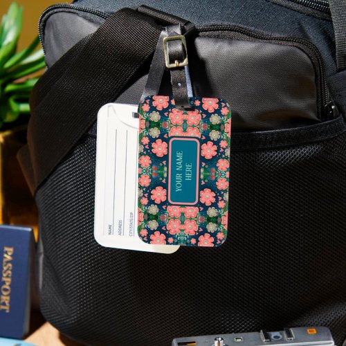 Cute Boho Personalized Name Inspirivity Floral  Luggage Tag