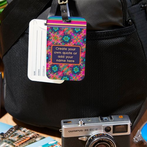 Cute Boho Personalized Name Stripe Floral  Luggage Tag