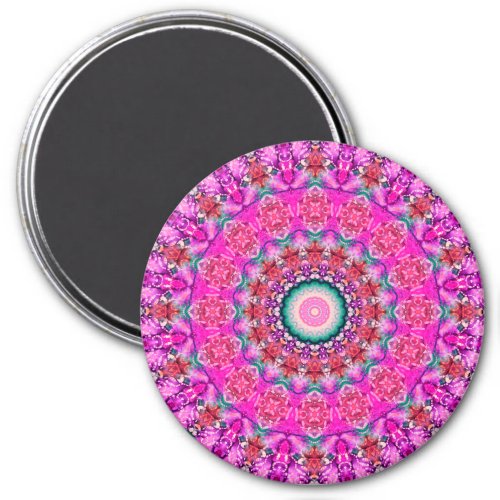 Cute Boho Pink and Aqua Mandala Kaleidoscope Magnet