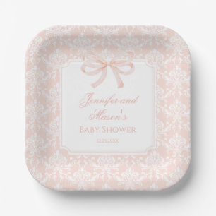 Cute boho pink bow ribbon baby girl shower paper plates