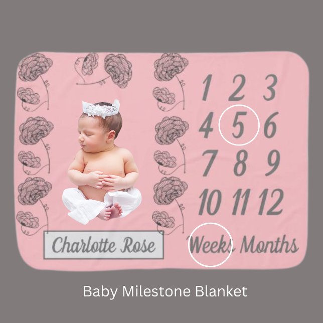 Cute Boho Pink Floral Baby Milestones Blanket (Creator Uploaded)