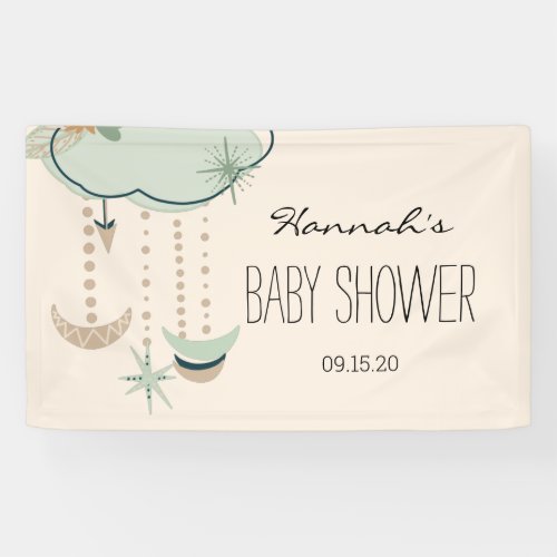 Cute Boho Pink Green Cloud Baby Shower Banner