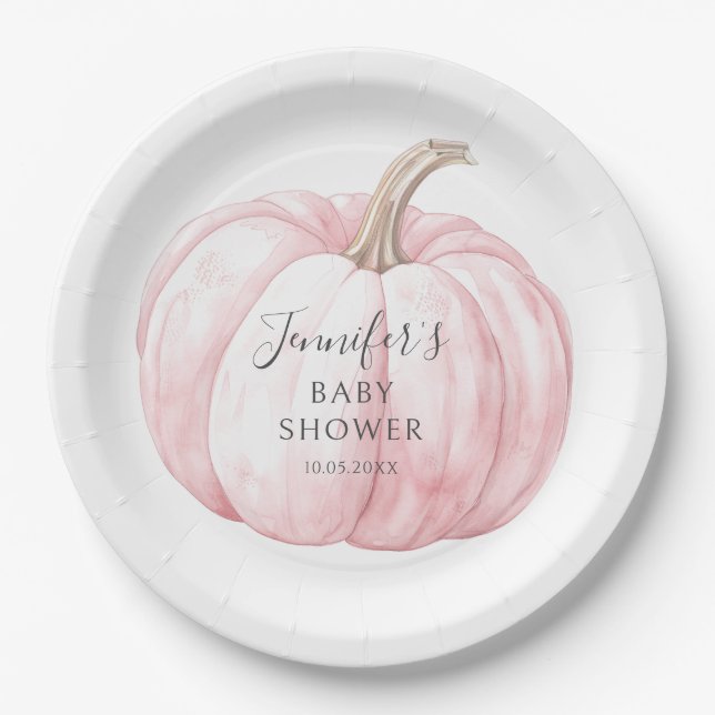 Cute boho pink little pumpkin baby girl shower paper plates (Front)