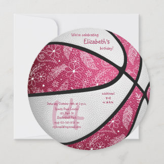 cute boho pink white girls basketball birthday announcement