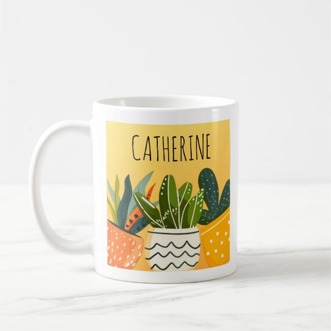 Cute Boho Potted Plants Personalized Plant Lover  Coffee Mug (Left)