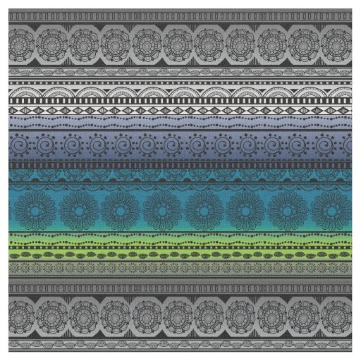 Cute Boho Print Fabric Blue Green Gradient