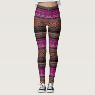 Cute Boho Print Fabric Pink Brown Orange Gradient Leggings