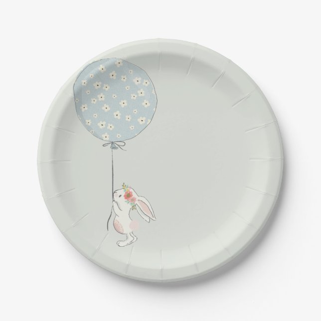 Cute Boho Rabbit Girl Birthday Paper Plates (Front)
