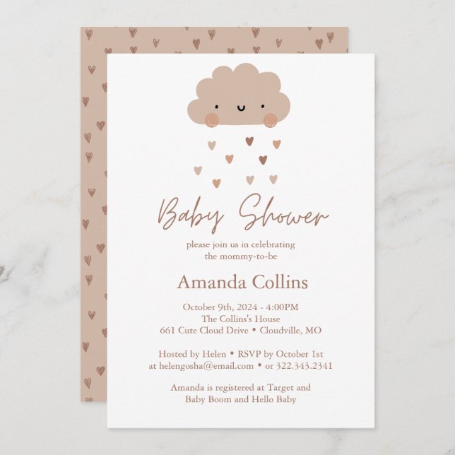 Cute Boho Rain Cloud Baby Shower  Invitation (Front/Back)