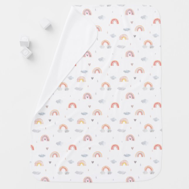 Cute Boho Rainbow and Clouds Baby Blanket (In Situ)