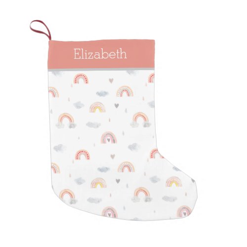 Cute Boho Rainbow and Clouds Pattern Small Christmas Stocking