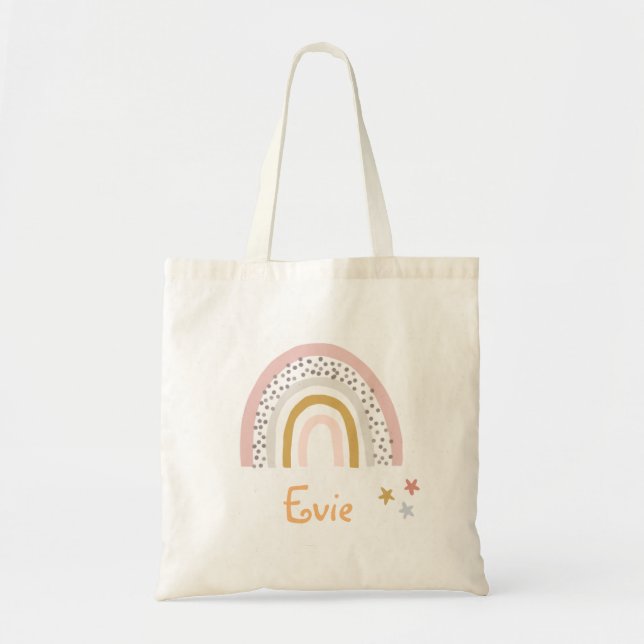 Cute Boho Rainbow and Star Pastel Tote Bag (Front)
