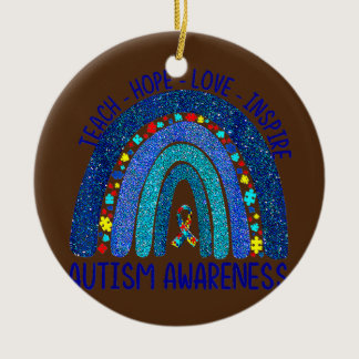 Cute Boho Rainbow autism Awareness Month Teacher  Ceramic Ornament
