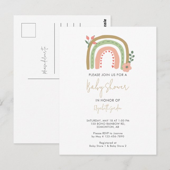 Cute Boho Rainbow Baby Shower Flowers Earth Tones Postcard (Front/Back)