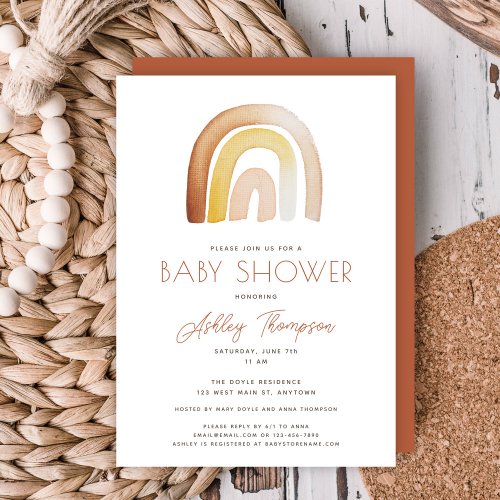 Cute Boho Rainbow Baby Shower Invitation