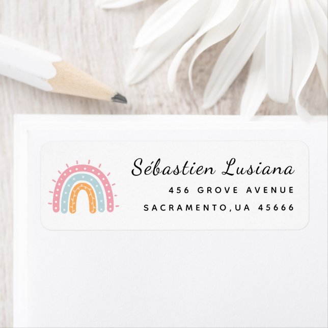 Cute Boho Rainbow Baby Shower Return Address Label (Insitu)