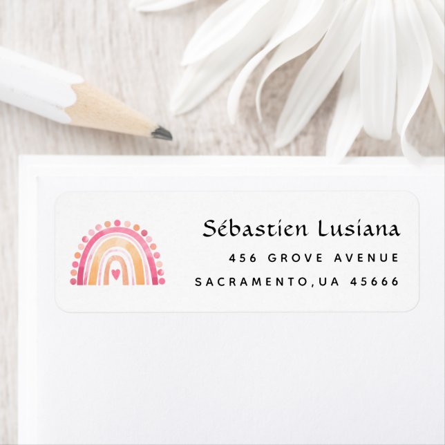 Cute Boho Rainbow Baby Shower Return Address Label (Insitu)