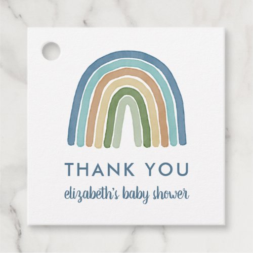 Cute Boho Rainbow Baby Shower Thank You Blue Favor Tags