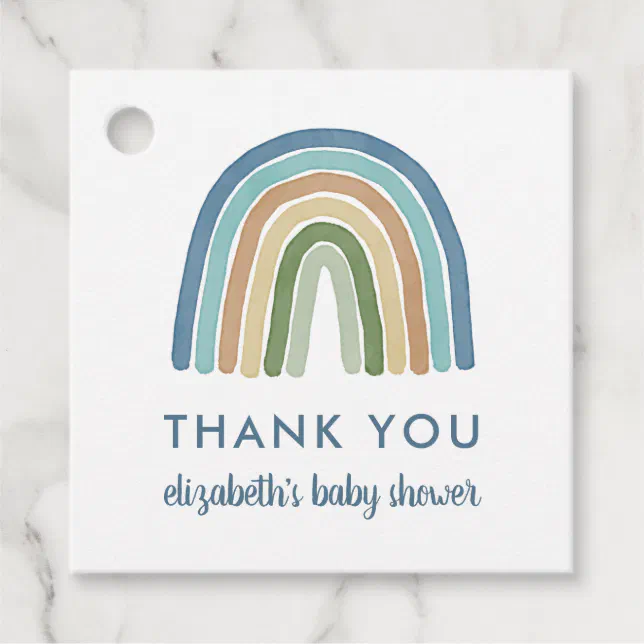 Cute Boho Rainbow Baby Shower Thank You Blue Favor Tags | Zazzle