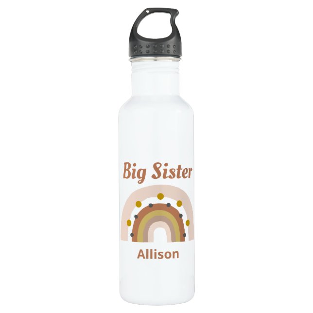 Cute Boho Rainbow Big Sister Personalized Stainless Steel Water Bottle (Front)