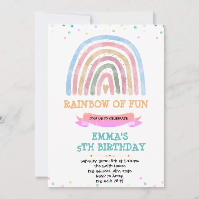 Cute boho rainbow birthday invitation (Front)