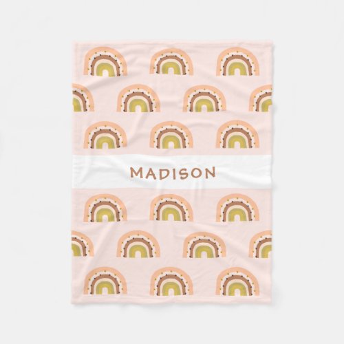 Cute Boho Rainbow Blush Pink  Baby Girl Monogram Fleece Blanket