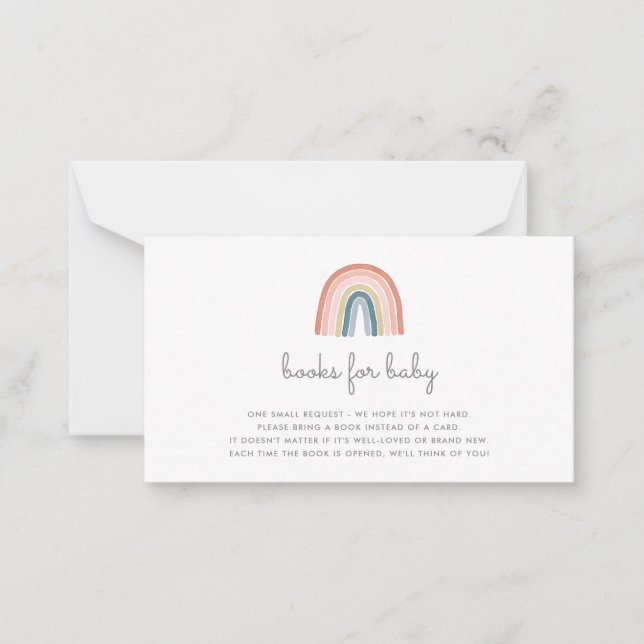 Cute Boho Rainbow Books for Baby Shower Coral Note Card (Front)