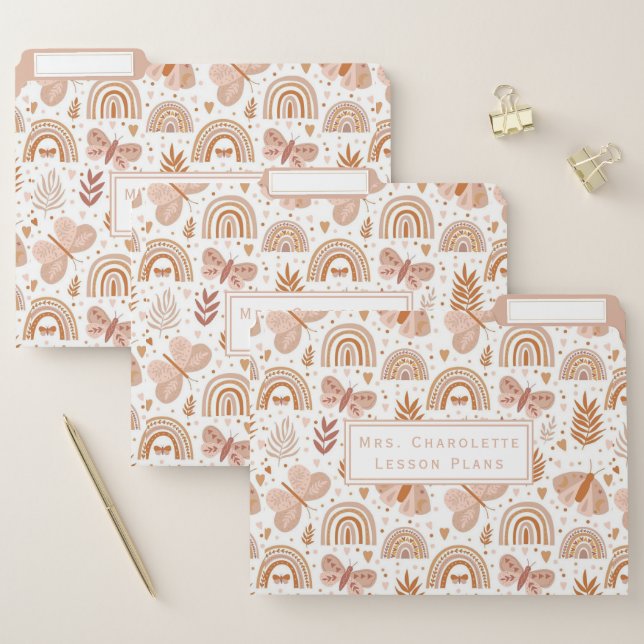 Cute Boho Rainbow Butterflies Teacher Lesson Plans File Folder (Set)