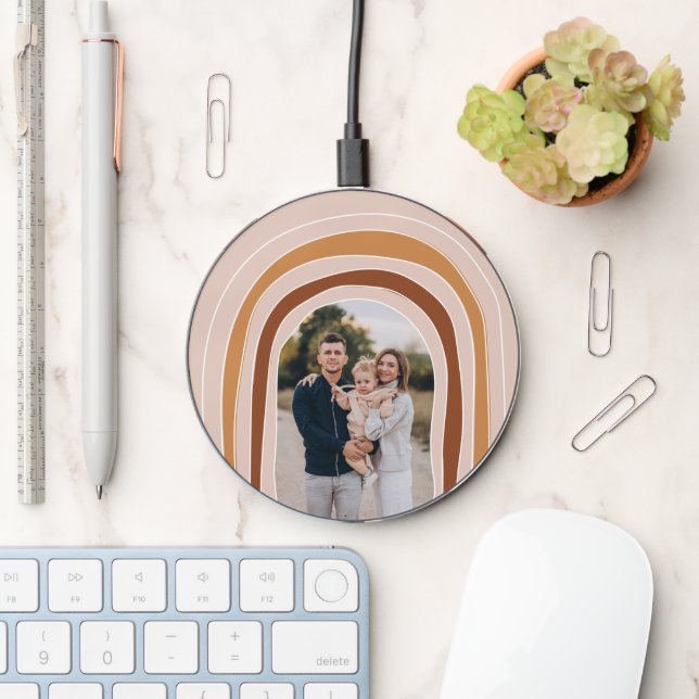 Cute Boho Rainbow Custom Your Photo Wireless Charger (Desk)