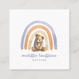 Cute Boho Rainbow Daycare Babysitter Childcare Square Business Card