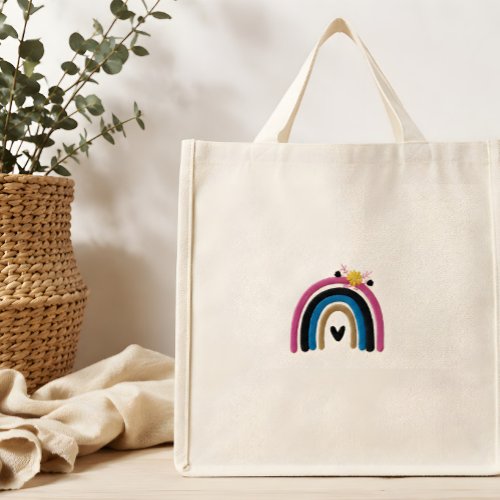 Cute Boho Rainbow Embroidered Tote Bag | Natural C