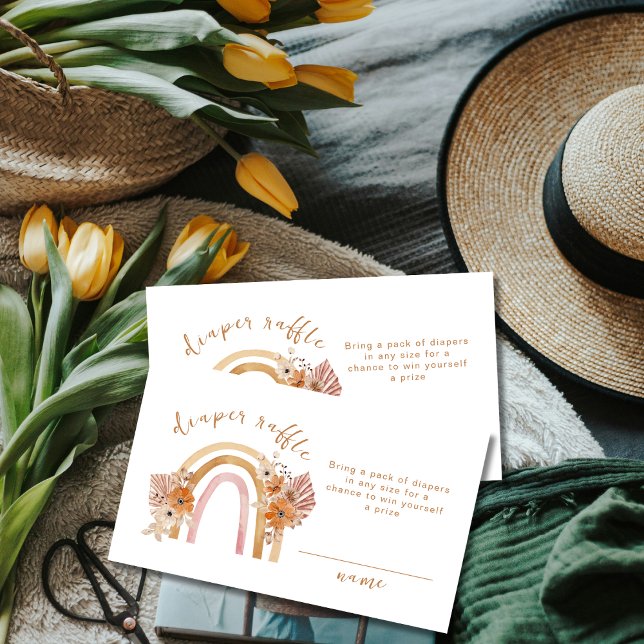 Cute Boho Rainbow Floral Diaper Raffle Baby Shower Enclosure Card (Cute Boho Rainbow Floral Diaper Raffle Baby Shower Enclosure Card)