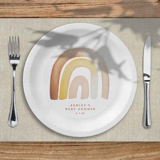 Cute Boho Rainbow Gender Neutral Baby Shower Paper Plates (Creator Uploaded)