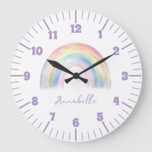 Cute Boho Rainbow Girl Large Clock