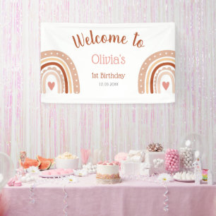 Cute Boho Rainbow Girl's 1st Birthday Welcome  Banner