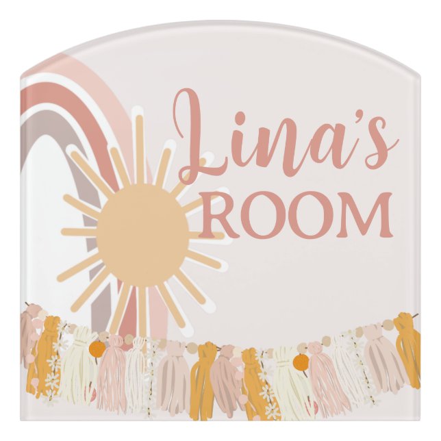 Cute Boho Rainbow Girls Door Sign (Contour Front)