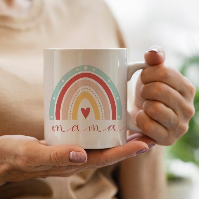 Cute Boho Rainbow Heart Mama Mom Mothers Day Coffee Mug (Creator Uploaded)