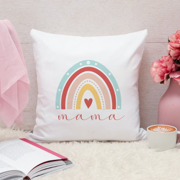 Cute Boho Rainbow Heart Mama Mom Mothers Day Throw Pillow