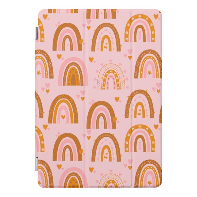 Cute Boho Rainbow Hearts Pattern in Pink Orange iPad Pro Cover (Front)