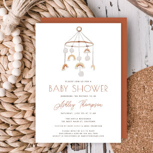 Cute Boho Rainbow Mobile Baby Shower Invitation